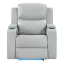 Elonzo - Power Motion Recliner With LED, Power Headrest & Speaker - Light Gray