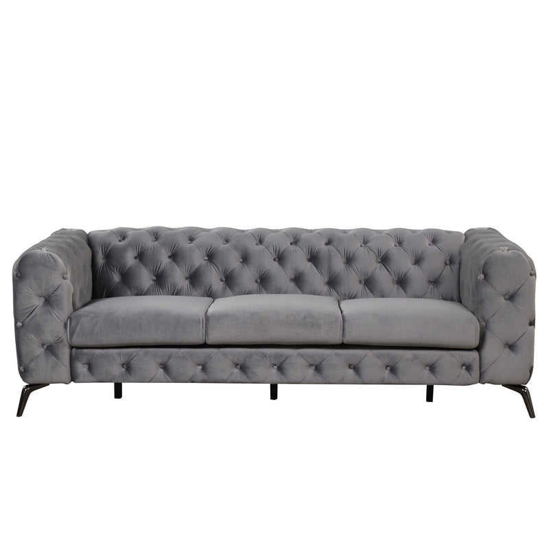 Velvet Upholstered Sofa With Sturdy Metal Legs, Modern Sofa Couch With Button Tufted Back, 3 Seater Sofa Couch For Living Room, Apartment, Home Office