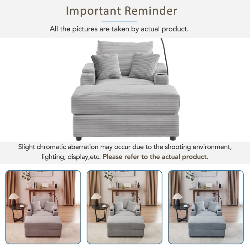 Modern Style Loveseat Sofa Sectional Sofa Couch With Storage Space, A Movable Ottoman, Two USB Ports, Two Cup Holders, A Phone Holder For Living Room