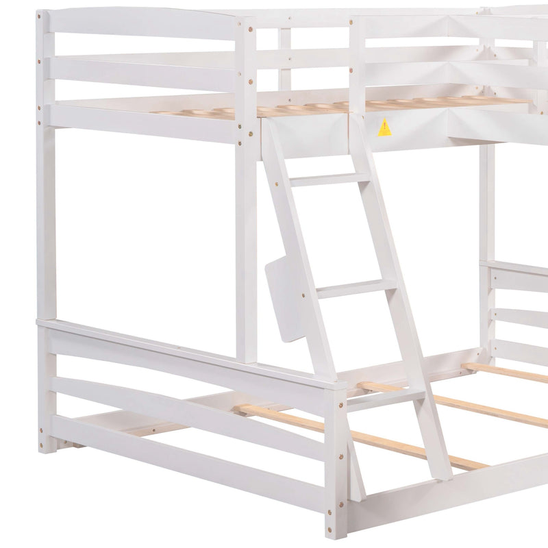 Twin over Full Bunk Bed with Twin Size Loft Bed with Desk and Slide,Full-Length Guardrail, White