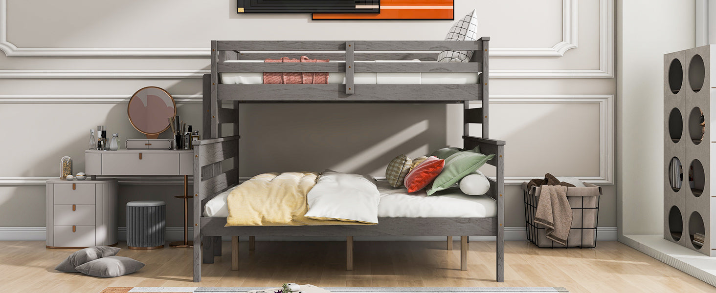 Wood Twin XL over Queen Bunk Bed with Ladder, Gray - Atlantic Fine Furniture Melbourne FL
