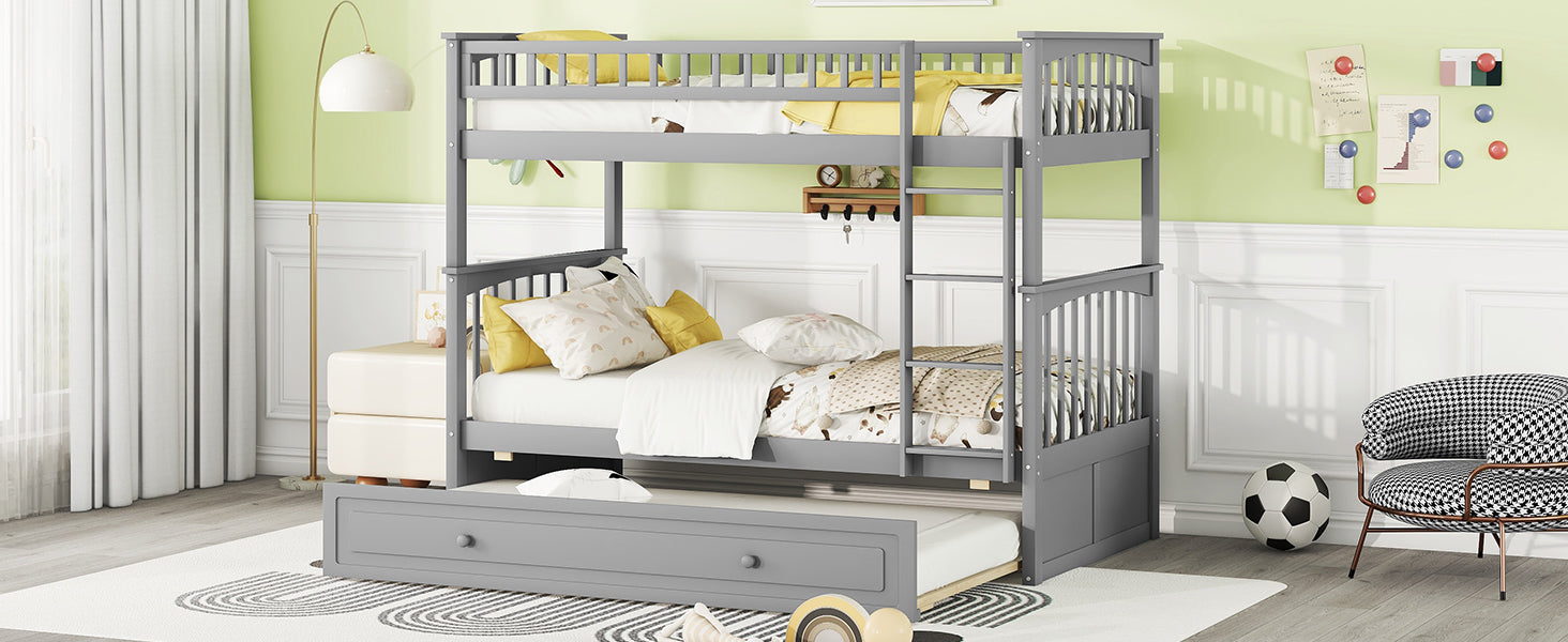 Twin over Twin Bunk Bed with Twin Size Trundle, Convertible Beds, Gray - Atlantic Fine Furniture Melbourne FL