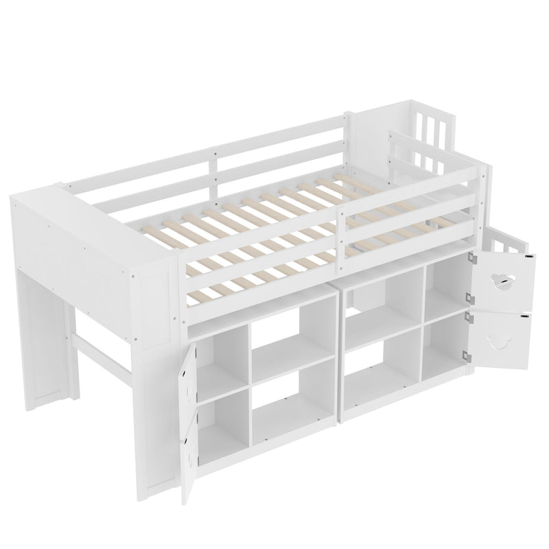 Loft Bed With Storage Cabinets, Staircase Drawers & LED Lights