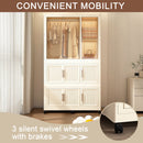 Portable Wardrobe Closet Storage Organizer With 9 Magnetic Doors - Cream White