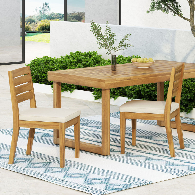 Outdoor Armless Dining Chair With Cushions (Set of 2) - Natural / Beige