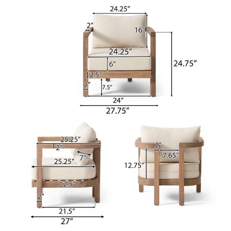 Outdoor Acacia Wood Patio Club Chair, Waterproof Thick Cushion, Deep Seating
