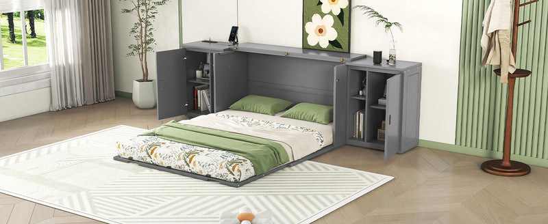 Murphy Bed With Shelves, Cabinets And USB Ports