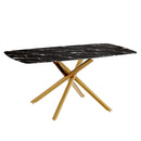 Luxurious Marble Patterned Dining Table With Metal Fork Legs