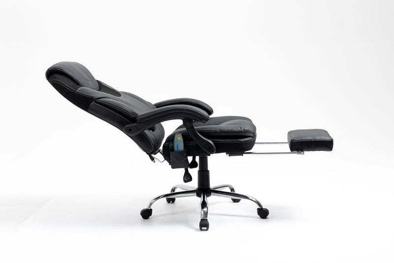 Massage Reclining Office Chair With Footrest, High Back Computer Chair Home Desk Ergonomic Executive Office Chair With Armrests, Adjustable Height - Black