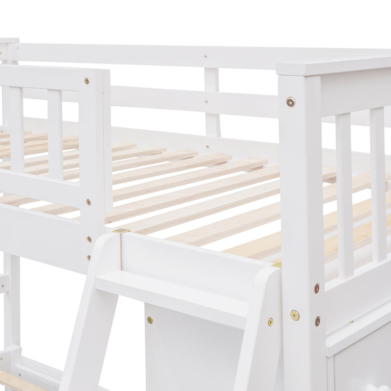 Wooden Twin Over Full Bunk Bed With Six Drawers And Flexible Shelves,Bottom Bed With Wheels,White(OLD SKU:LP000531AAK)