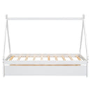 Twin size Tent Floor Bed, Teepee Bed, with Trundle,White