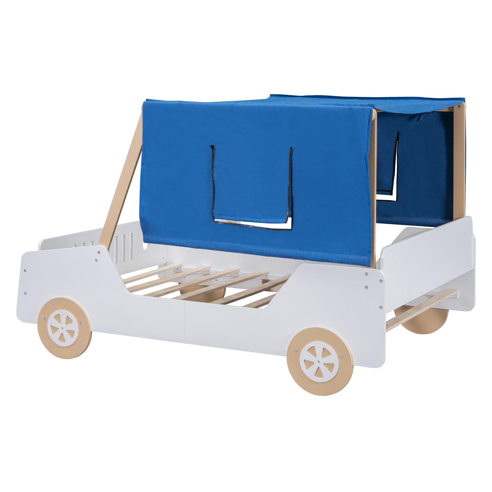 Full Size Car Shaped Bed with Tents,White+Natural - Atlantic Fine Furniture Melbourne FL