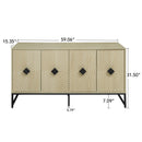 Carved 4 Door Sideboard With Storage, Adjustable Shelf