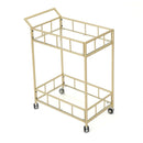 Modern Metal And Glass Bar Cart With Rolling Casters - Gold