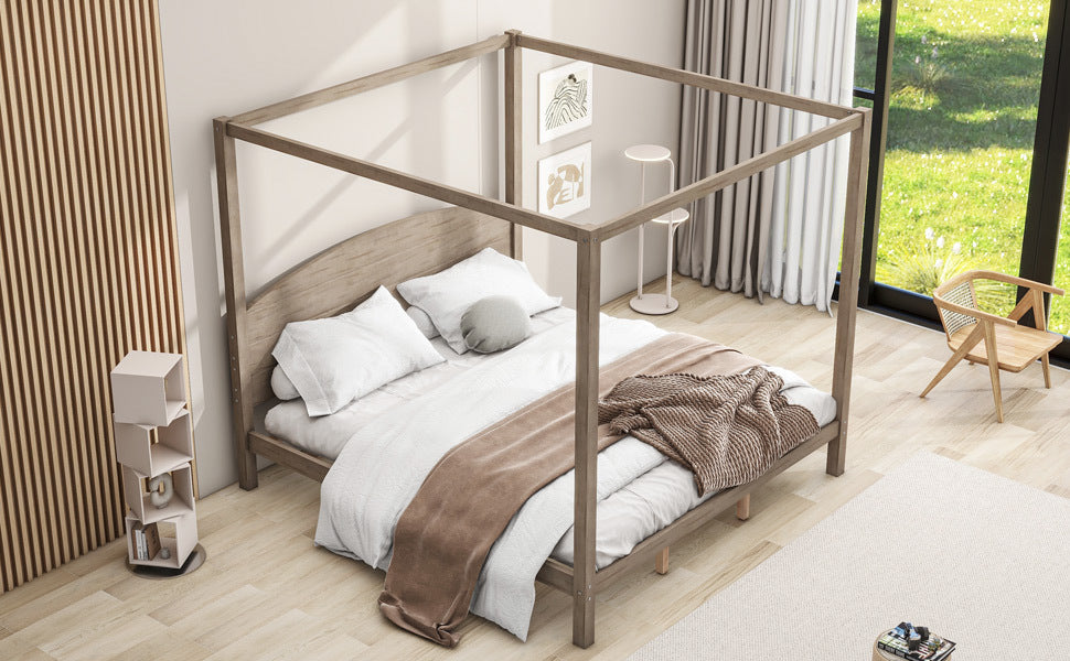 King Size Canopy Platform Bed with Headboard and Support Legs, Brown Wash - Atlantic Fine Furniture Melbourne FL