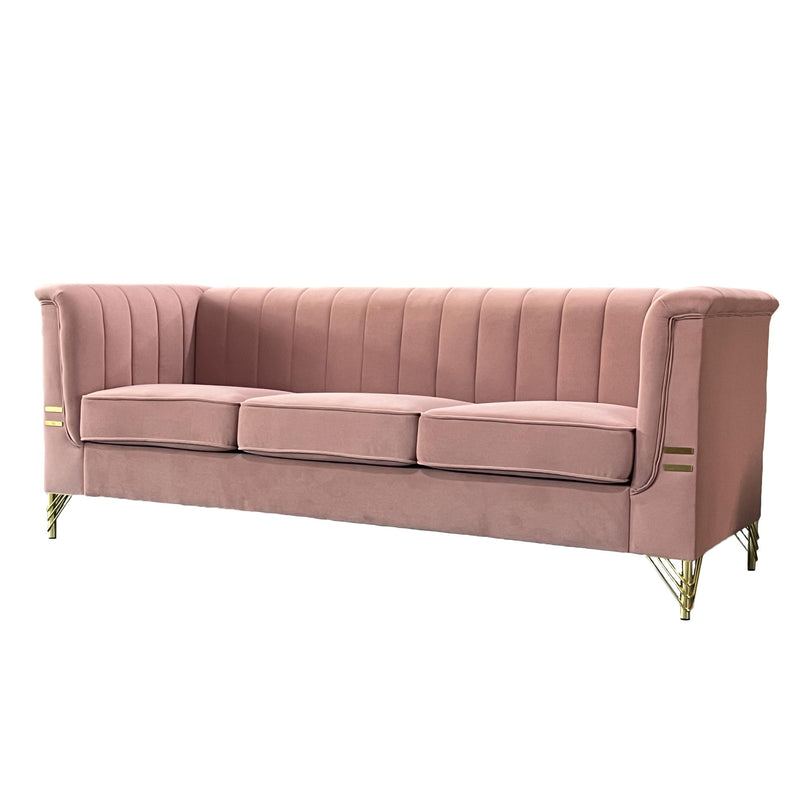 Modern Chenille Sofa, Upholstered Couch With Bolster Armrest, 3-Seat Sofa For Living Room, Bedroom, Office, Apartment, Dorm