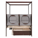 Full Size Upholstered  Canopy Bed with Trundle and 3 Drawers, Gray