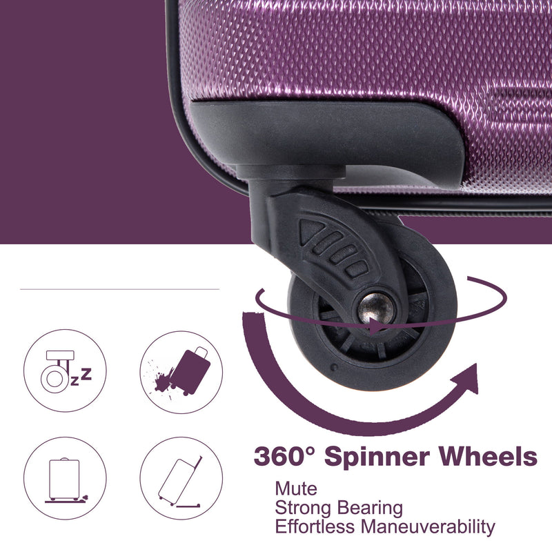 Expandable 3 Piece Luggage Sets Pc Lightweight & Durable Suitcase With Two Hooks, Spinner Wheels, Tsa Lock, (21/25/29) - Dark Purple