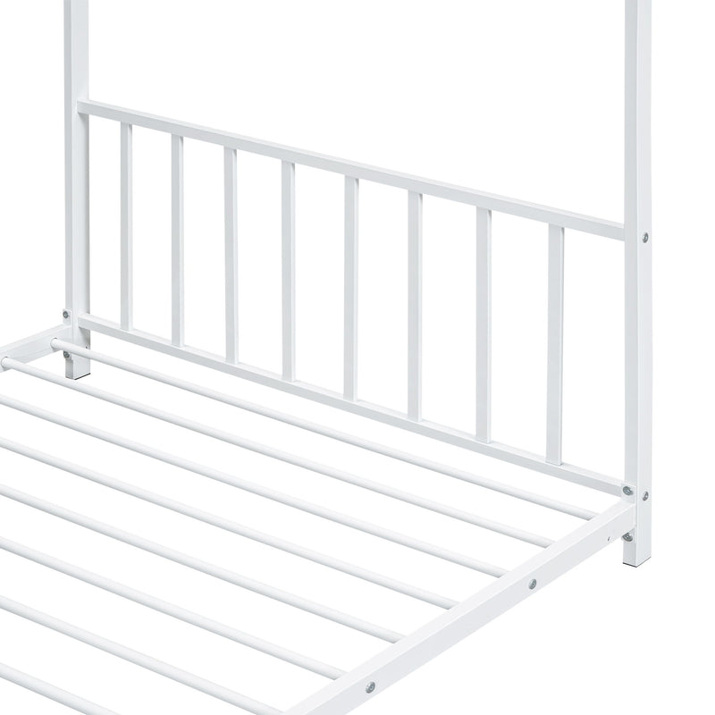 Twin Size Metal House Platform Bed - White