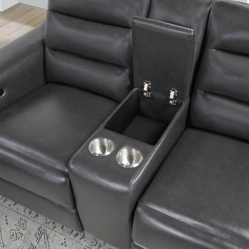 Yamein - Power Reclining Loveseat With Bookcase Arms And LED Lights - Charcoal