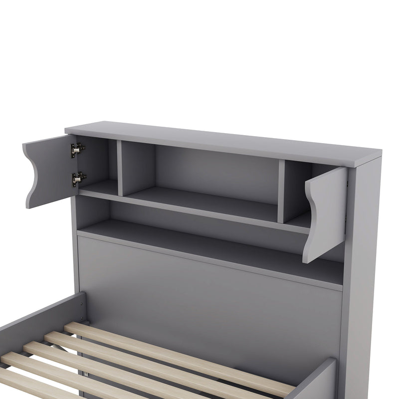 Captain Platform Bed Frame With Storage Bookcases, Shelves, And 4 Drawers