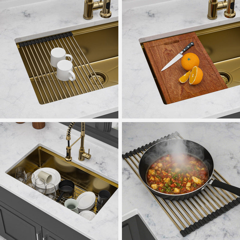 Gold Stainless Steel Undermount Kitchen Sink 36 X 19 X 9" 16 Gauge Deep Workstation Sink With Cutting Board And Accessories