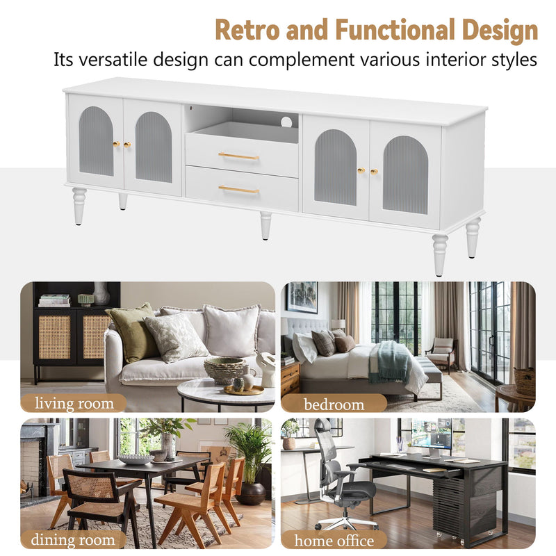 Retro TV Stand With Fluted Glass Doors