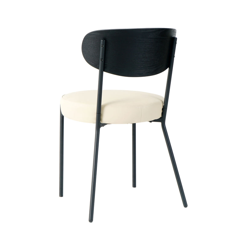 Modern Gray Simple PU Dining Chair Upholstered Chair Family Bedroom Stool Back Dressing, Black Round Table Set, Bentwood Covered With Ash Veneer Chair Back, Chair Metal Legs