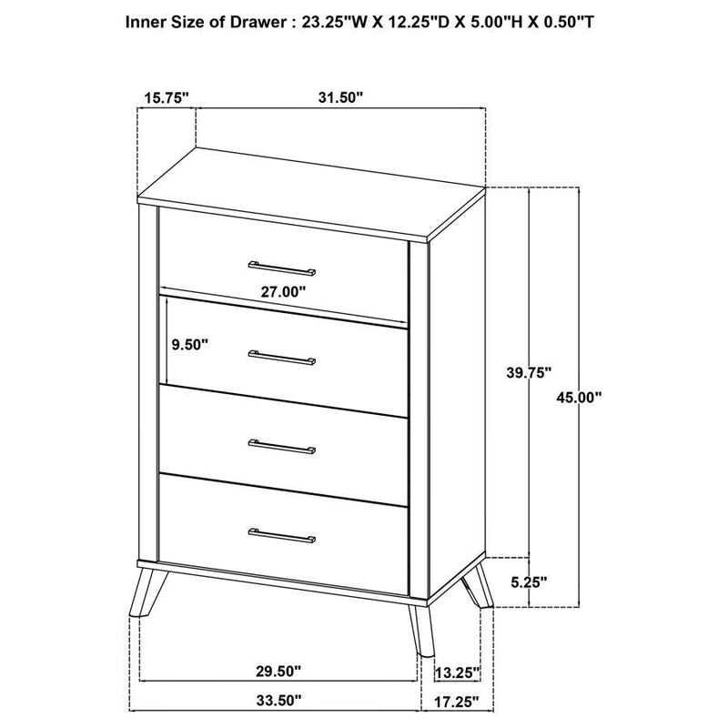 Kaywood - 4-Drawer Bedroom Chest Of Drawers - Natural Pine