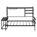 Daybed With Movable Desk, Grid, Shelves And Clothes Hanger