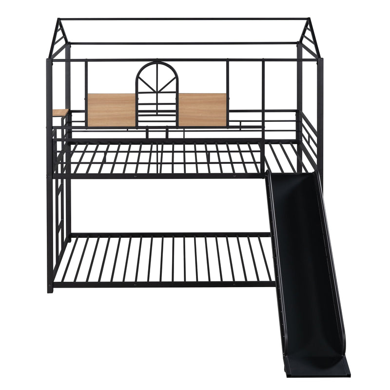 Twin Over Twin Metal Bunk Bed, Metal Housebed With Slide, Three Colors Available