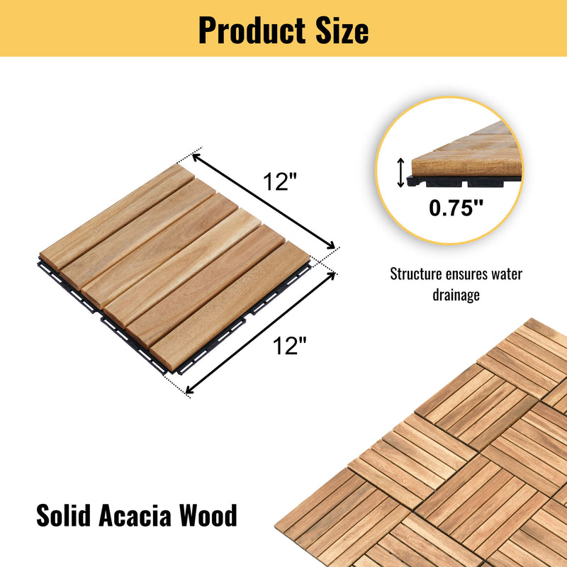 Interlocking Deck Tiles Striped Pattern, Waterproof Anti Mildew Brown