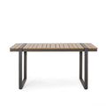 Modern Outdoor Dining Table With Aluminum Frame And Faux Wood Slats