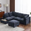 U-Shaped Sectional Modular Sofa With A Movable Ottoman, A Coffee Table With Hidden Charging Devices For Living Room
