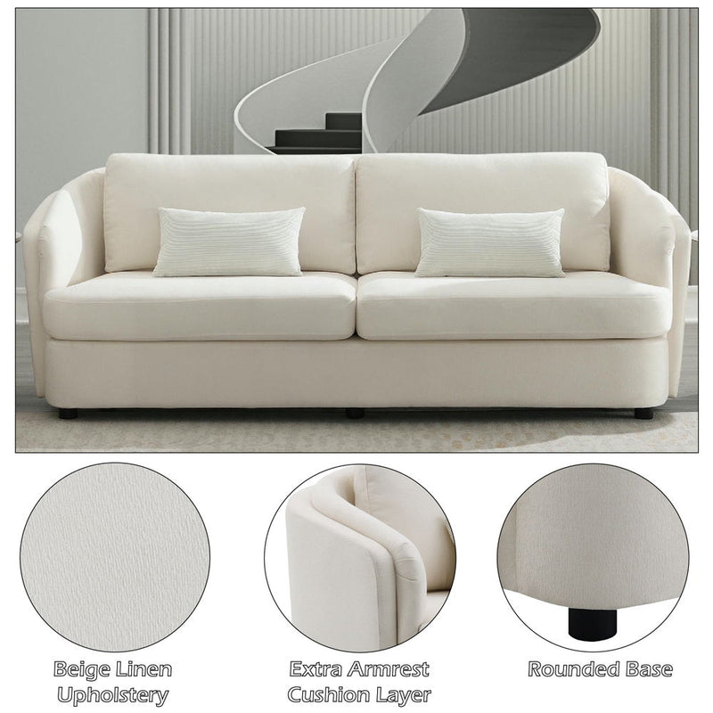 Mariko - Sofa With 2 Pillows - Beige Linen