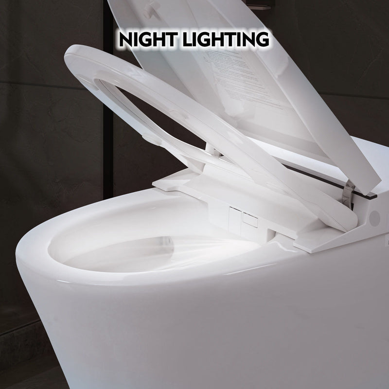 Smart Toilet Bidet Combo With Self-Cleaning Nozzle, Upmarket Compact Dual Flush Toilet 1 / 1.28 Gpf, Tank Less Toilet With Foot Sensor Flush - White Night Light