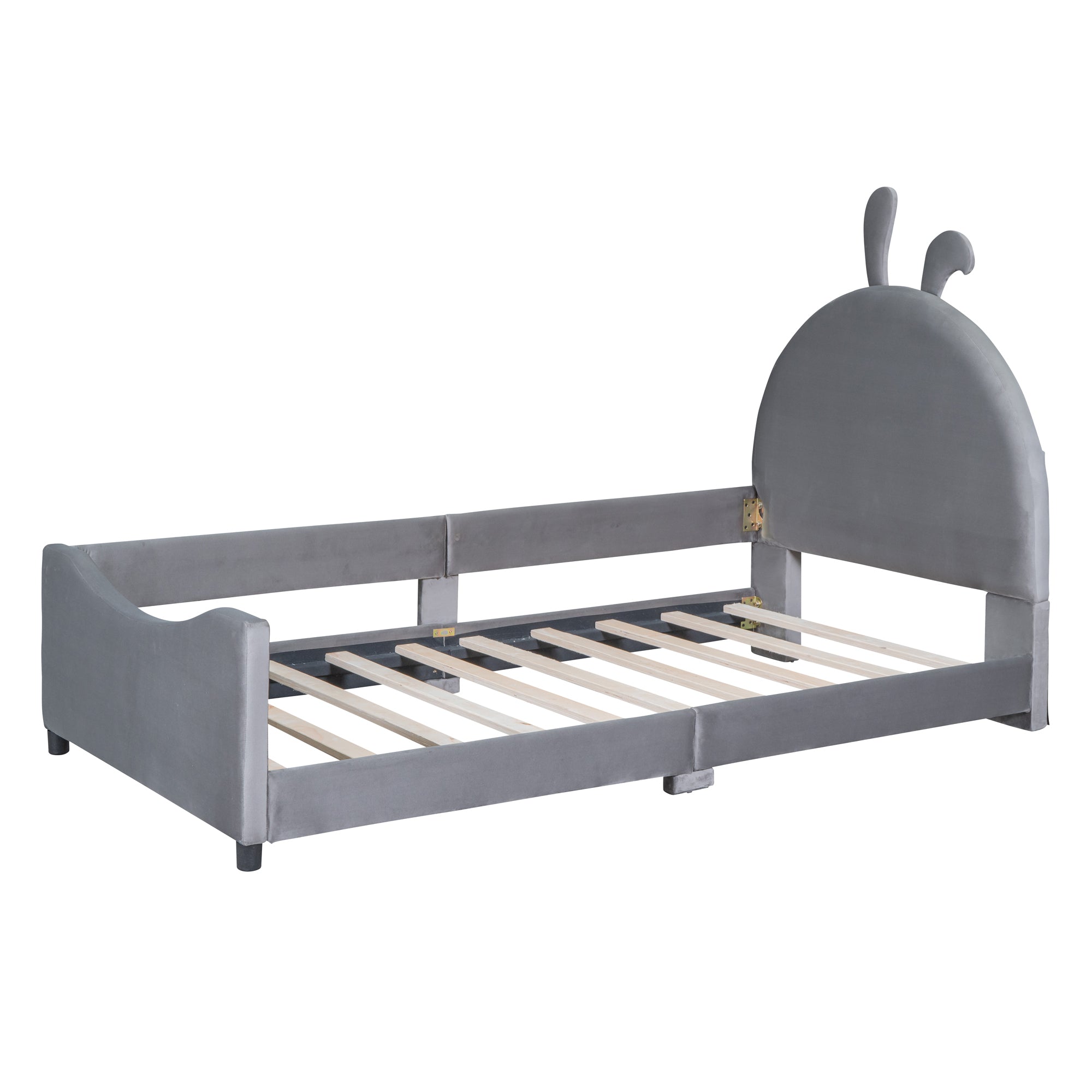 Twin Size Upholstered Daybed with Rabbit Ear Shaped Headboard, Gray - Atlantic Fine Furniture Melbourne FL