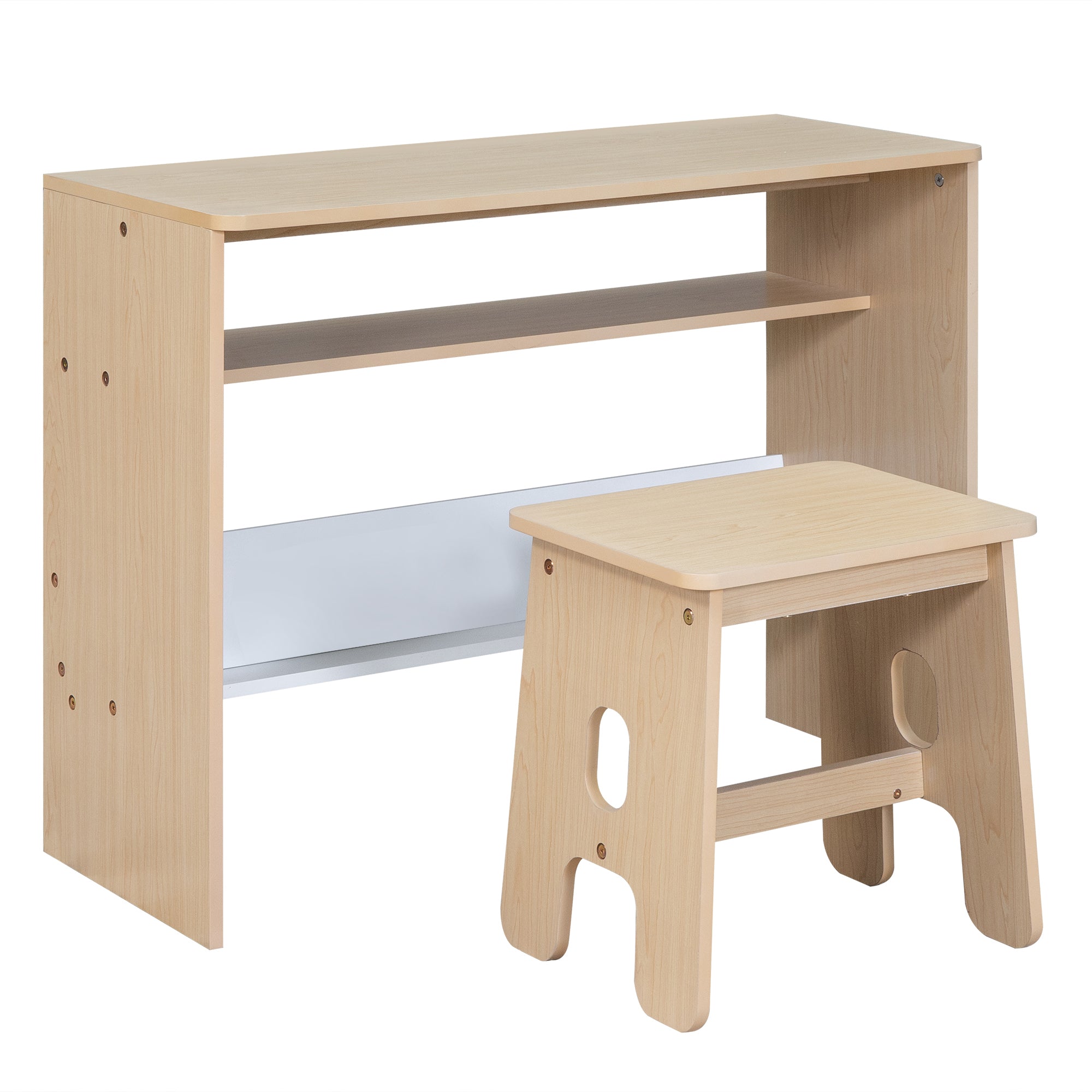 Wood Twin Size Platform Bed with 2 Drawers and 1 Chair&Desk Set, Natural+White - Atlantic Fine Furniture Melbourne FL