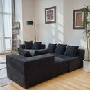 Modular U-Shaped Sectional Sofa, 4 Seater Chaise Lounge With Reversible Design Striped - Black