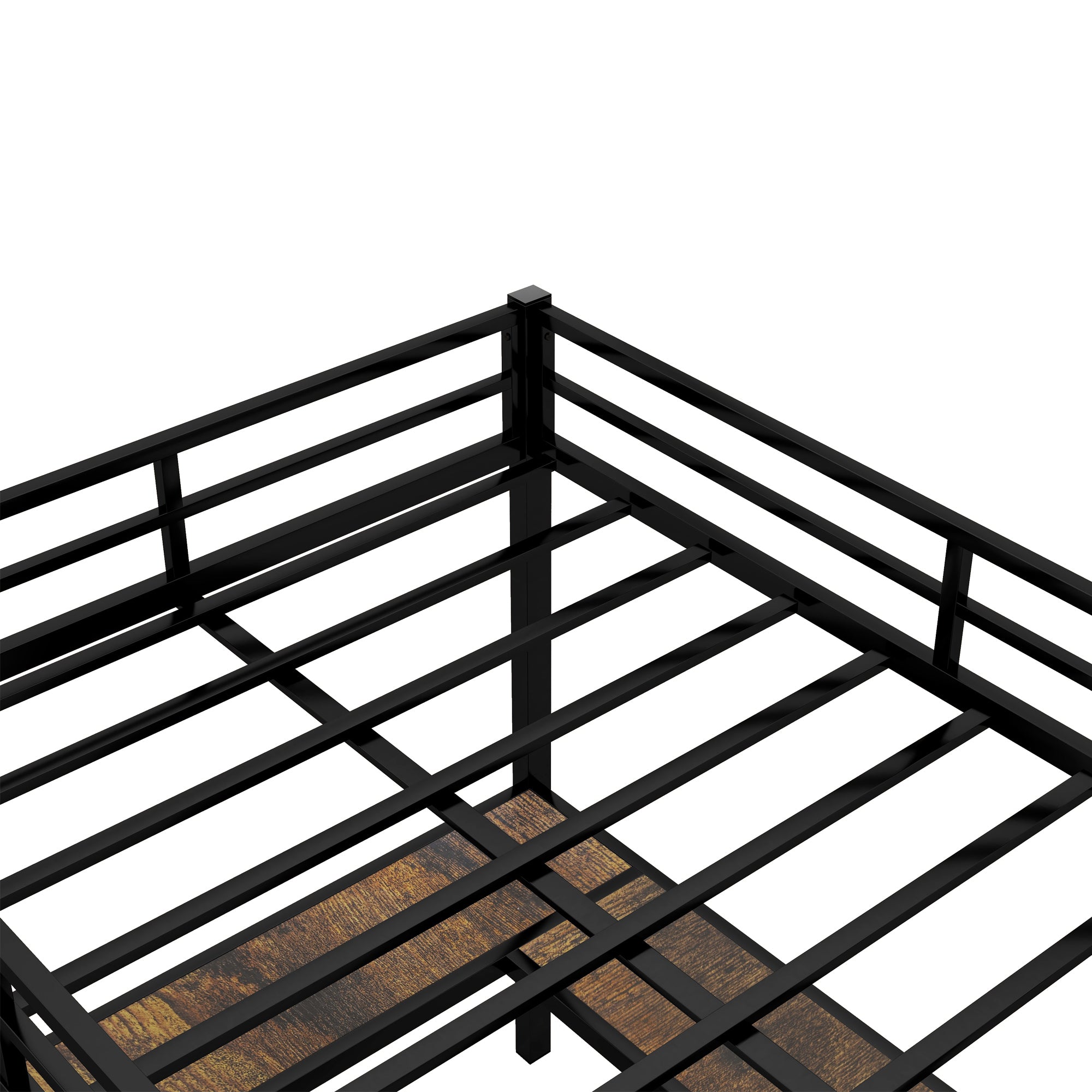 Full Metal Loft Bed with Desk and Shelves, Loft Bed with Ladder and Guardrails, Loft Bed Frame for Bedroom, Black (Old SKU: W1307S00016) (Pre-sale date: 2024/3/7.)