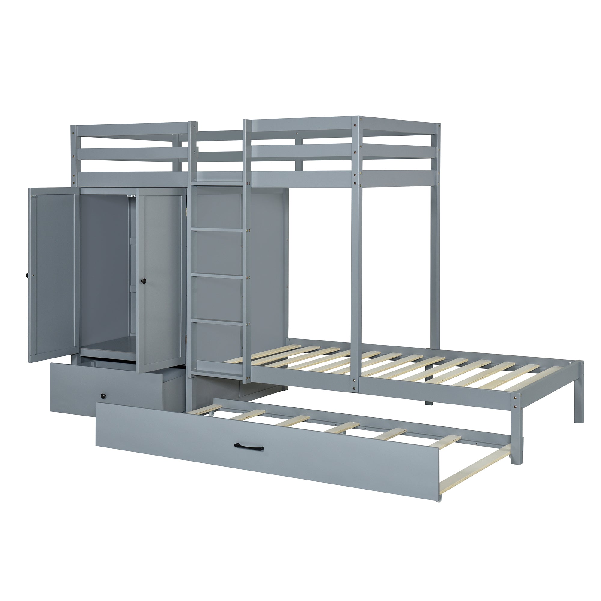 Twin-over-twin Bunk Bed with Wardrobe, Drawers and Shelves, Gray - Atlantic Fine Furniture Melbourne FL