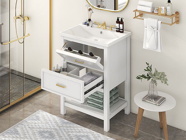 Bathroom Vanity With Top Sink, Modern Bathroom Storage Cabinet With 2 Drawers, Single Sink Bathroom Vanity