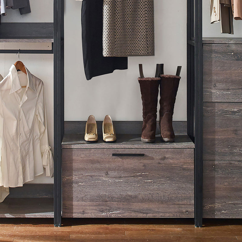 Monica - Wood Walk In Closet System, Powder Coated Metal Frame And Melamine - Rustic