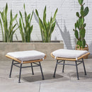 Outdoor Modern Boho Wicker Ottoman With Cushions (Set of 2)