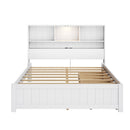 Platform Bed With Bookcase Headboard, Built-In Downlight, Charging Station, And 2 Side Drawers