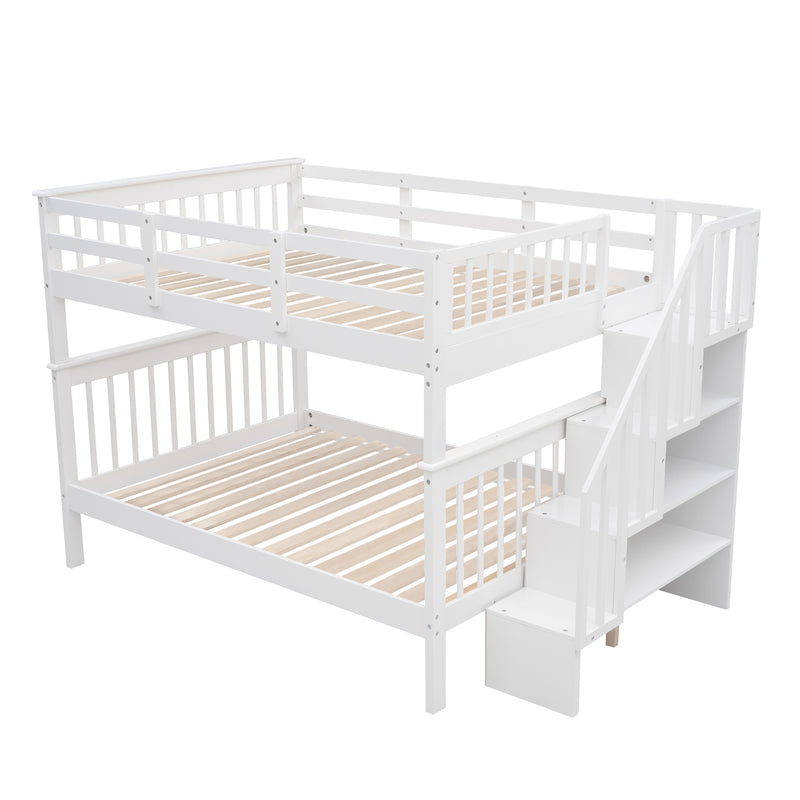 Stairway Full-Over-Full Bunk Bed with Storage and Guard Rail for Bedroom, Dorm, White color(OLD SKU :LP001110AAK)