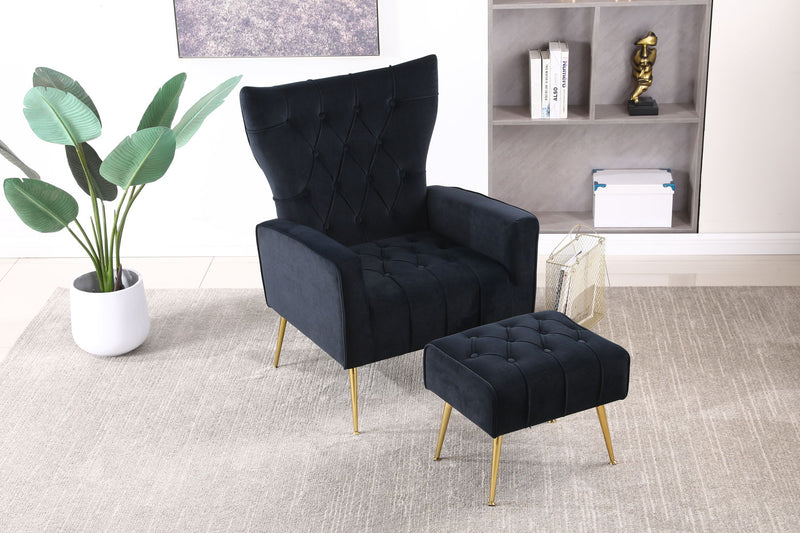 Modern Accent Chair With Ottoman, Comfy Armchair For Living Room, Bedroom, Apartment, Office