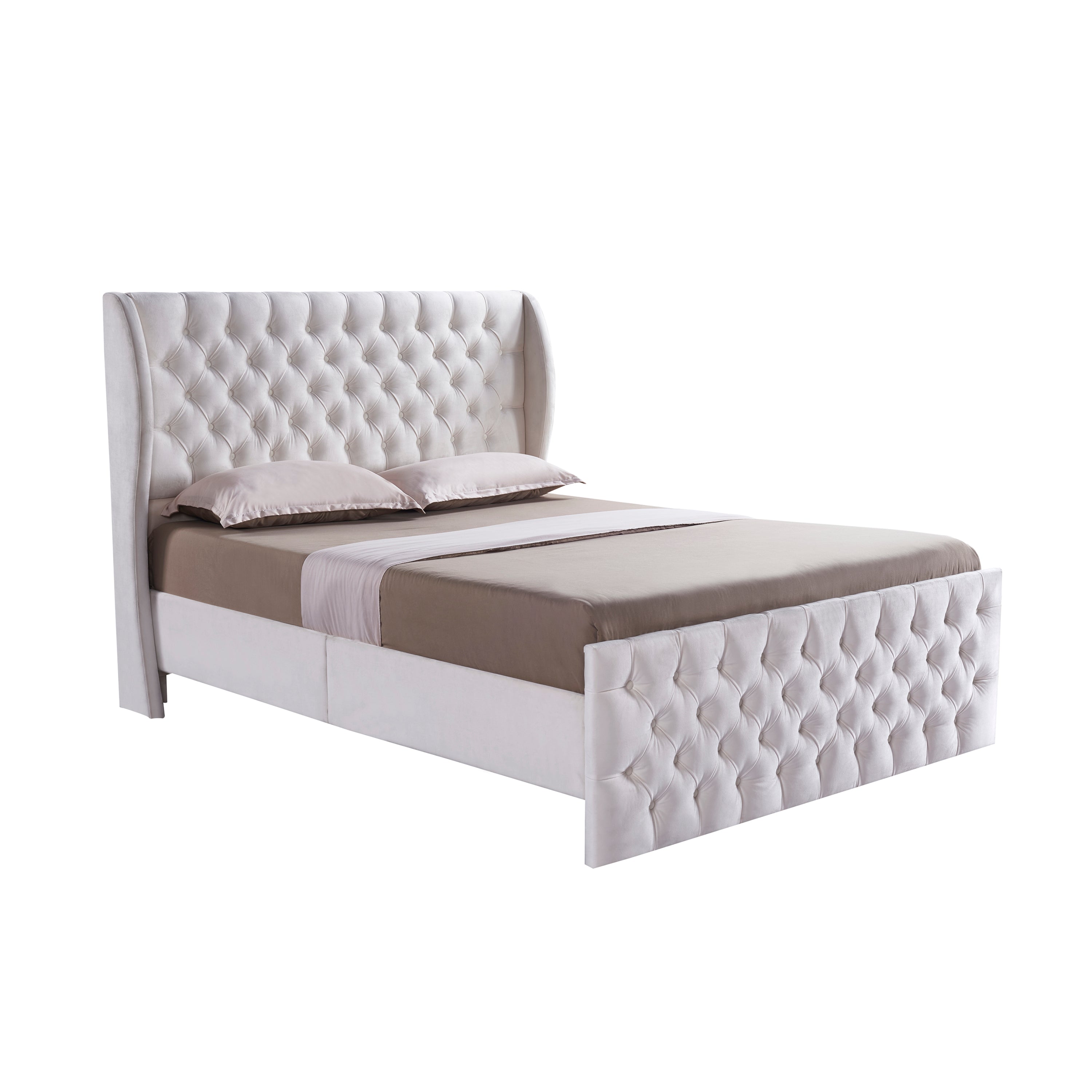 King Size Platform Bed Frame, Velvet Upholstered Sleigh Bed with Scroll Wingback Headboard & Footboard/Button Tufted/No Box Spring Required/Easy Assembly-White - Atlantic Fine Furniture Melbourne FL