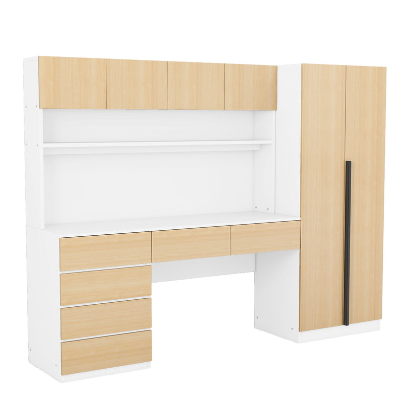 2 Door Wooden Storage Desk Wardrobe For Bedroom With Shelves And Drawers