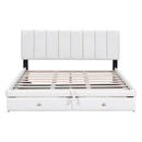 Queen Size Upholstered Bed with Hydraulic Storage System and Drawer, White